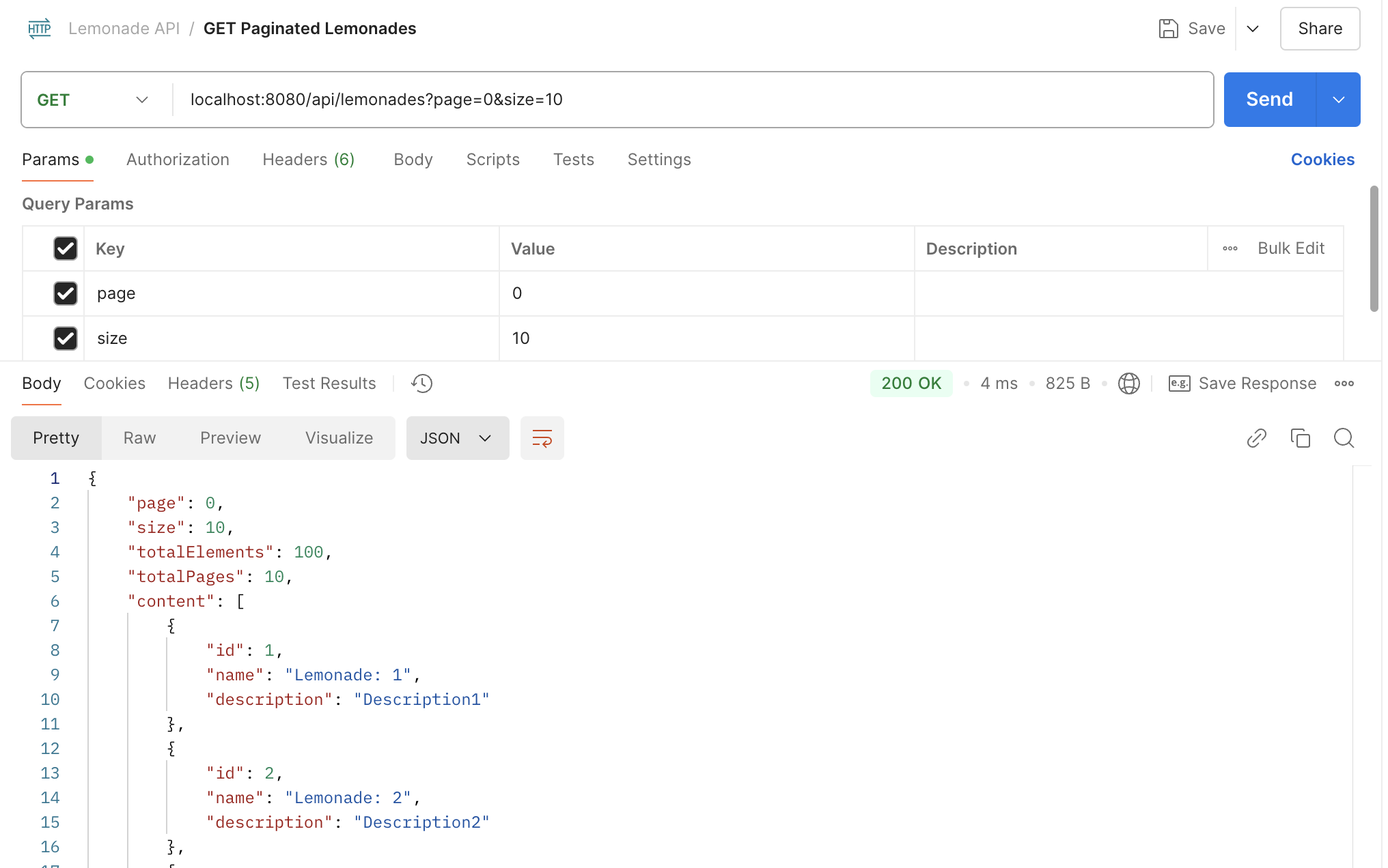 Pagination request test with Postman